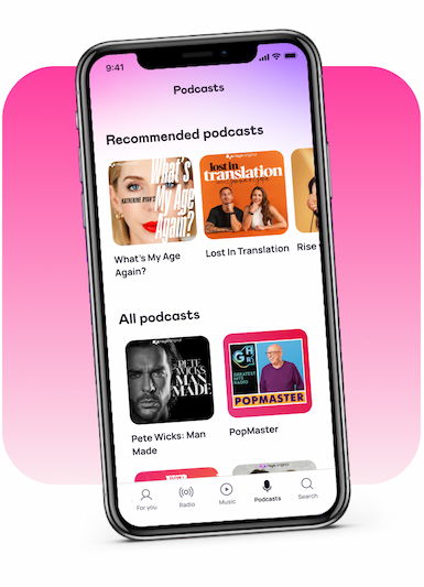 Phone showing showing on recommended podcasts and all podcasts sections